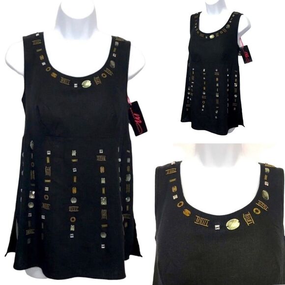 Sleeveless Linen Blend Southwestern Tunic Top Bronze Silver Neckline and Bodice - Picture 1 of 15